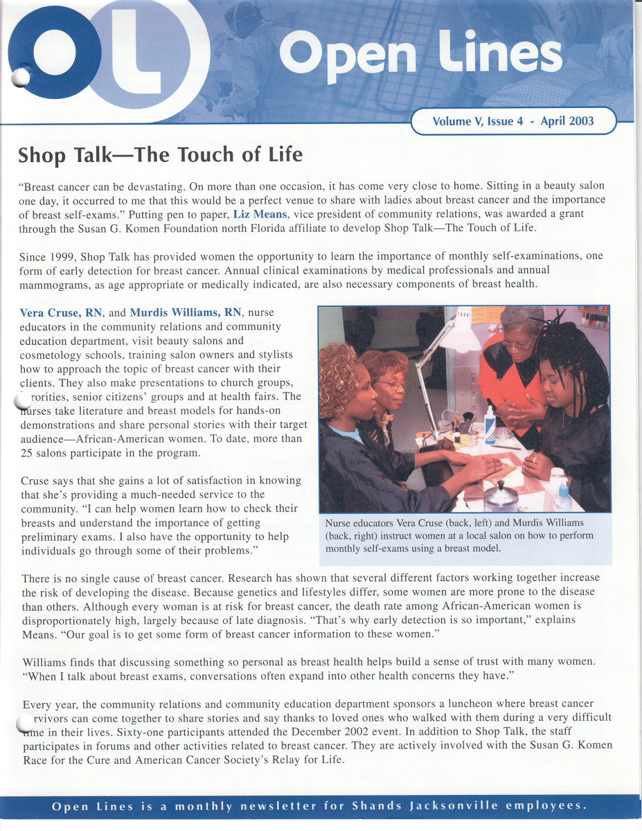 2003-04 Open Lines April - Shop Talk Initiative